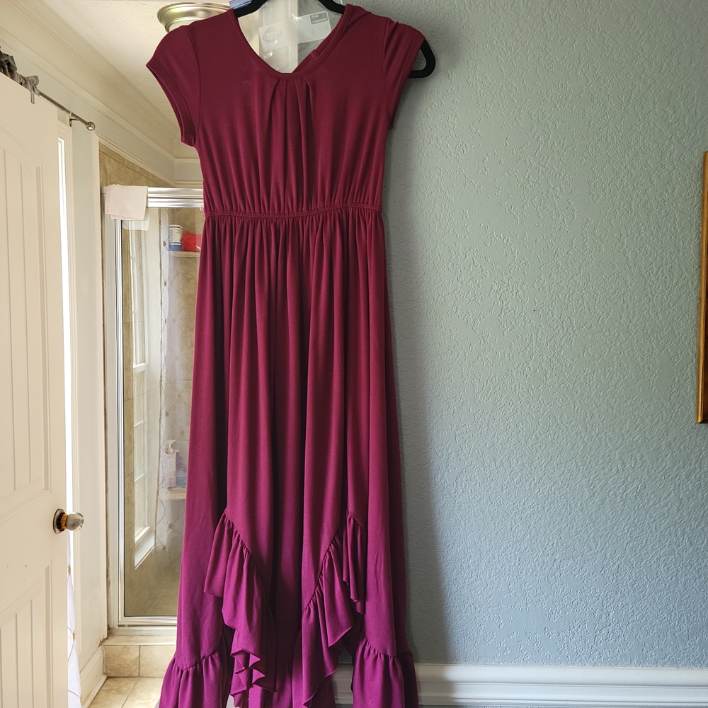 Girls' Maroon Ruffle Casual Dress